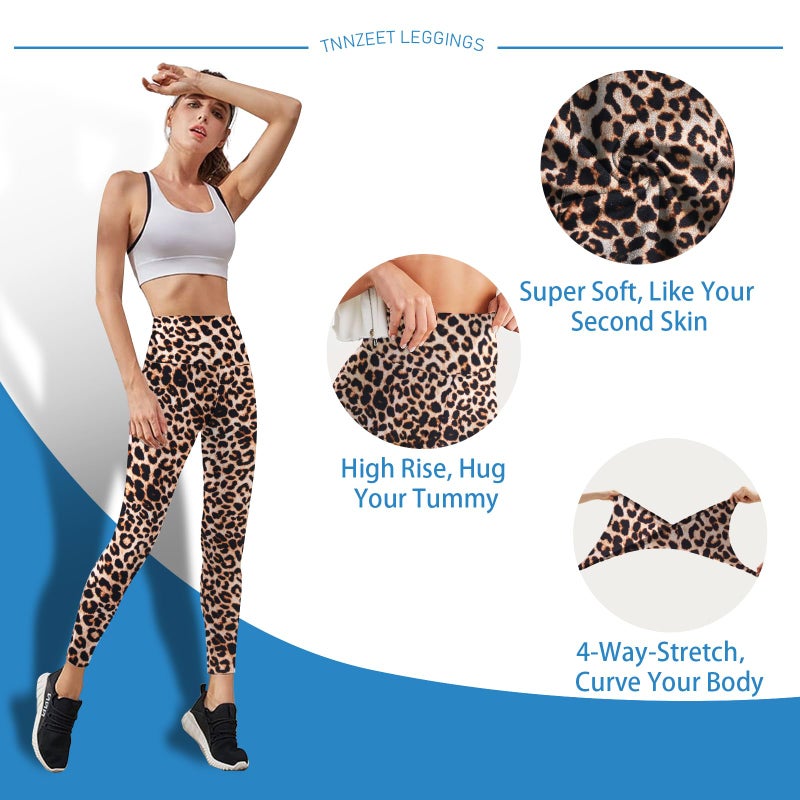 TNNZEET High Waisted Leggings for Women - No See Through Tummy Novelty Workout Yoga Pants with Pockets Reg & Plus - Image 3